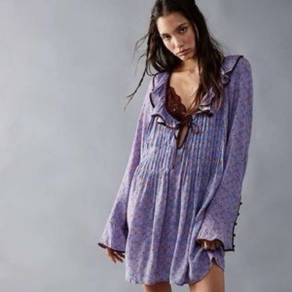Free‎ People Floral Purple Long Sleeve Dress
